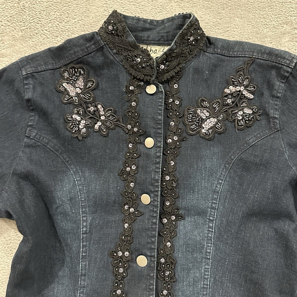 Dark Denim Embellished Peplum Jean Jacket - Picture 4 of 7